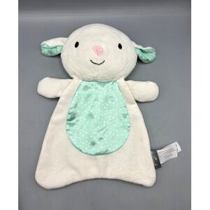 Hallmark‎ White Lamb Security Blanket Lovey Plush Baby Toy Green Dots